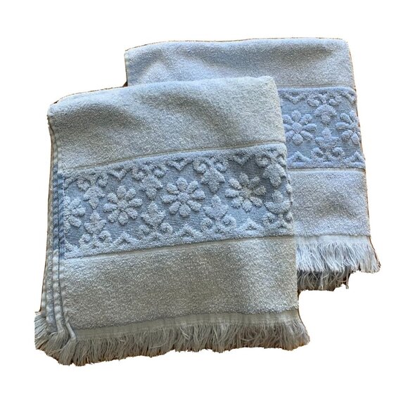 Blue Vintage JC Penneys Towels Floral Bath 2 Piece Retro Household Bathroom USA - Picture 1 of 12